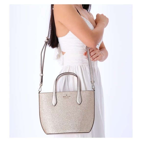 Kate Spade Glitter Glimmer Small Zip Satchel Crossbody Bag Gold Holiday - Picture 1 of 9